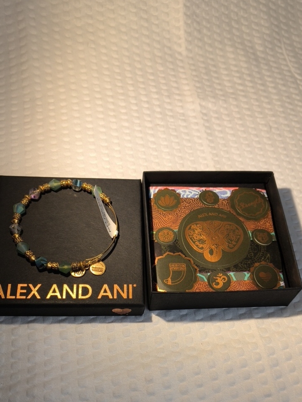 Alex and Ani Illusion Jungle Green, Blue  and Gold Beaded Bracelet